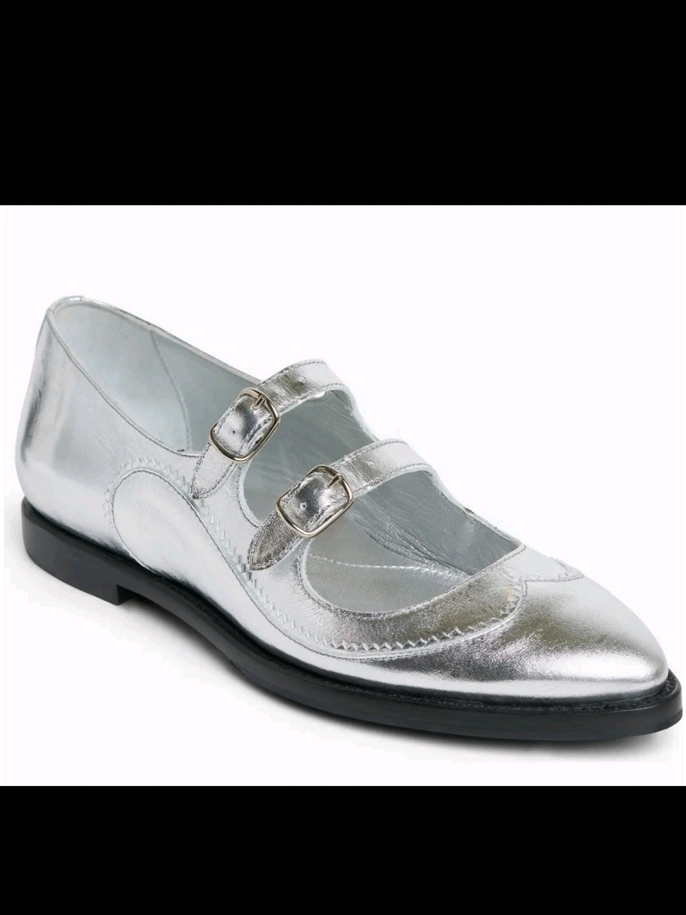 The Office Of Angela Scott Miss Margo Silver Mary Jane Flat Sz 37 US 7 Shoes New